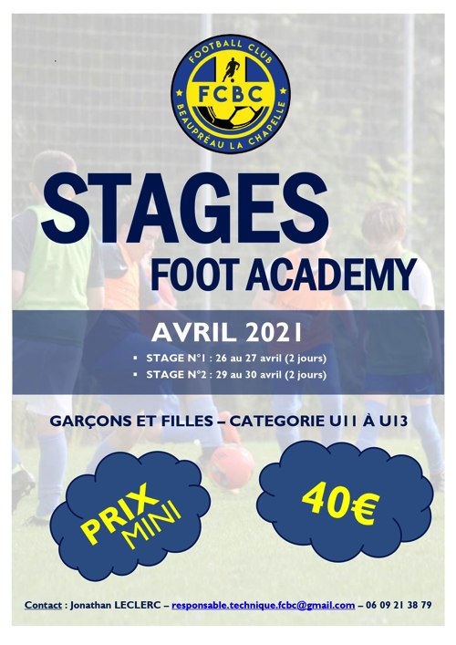 Inscriptions - STAGES "FOOT ACADEMY"